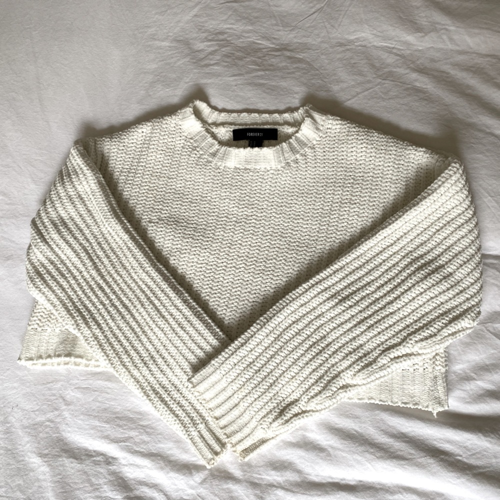 White knit cropped sweater